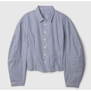 Organic Cotton Poplin Barrel-Sleeve Crop Shirt